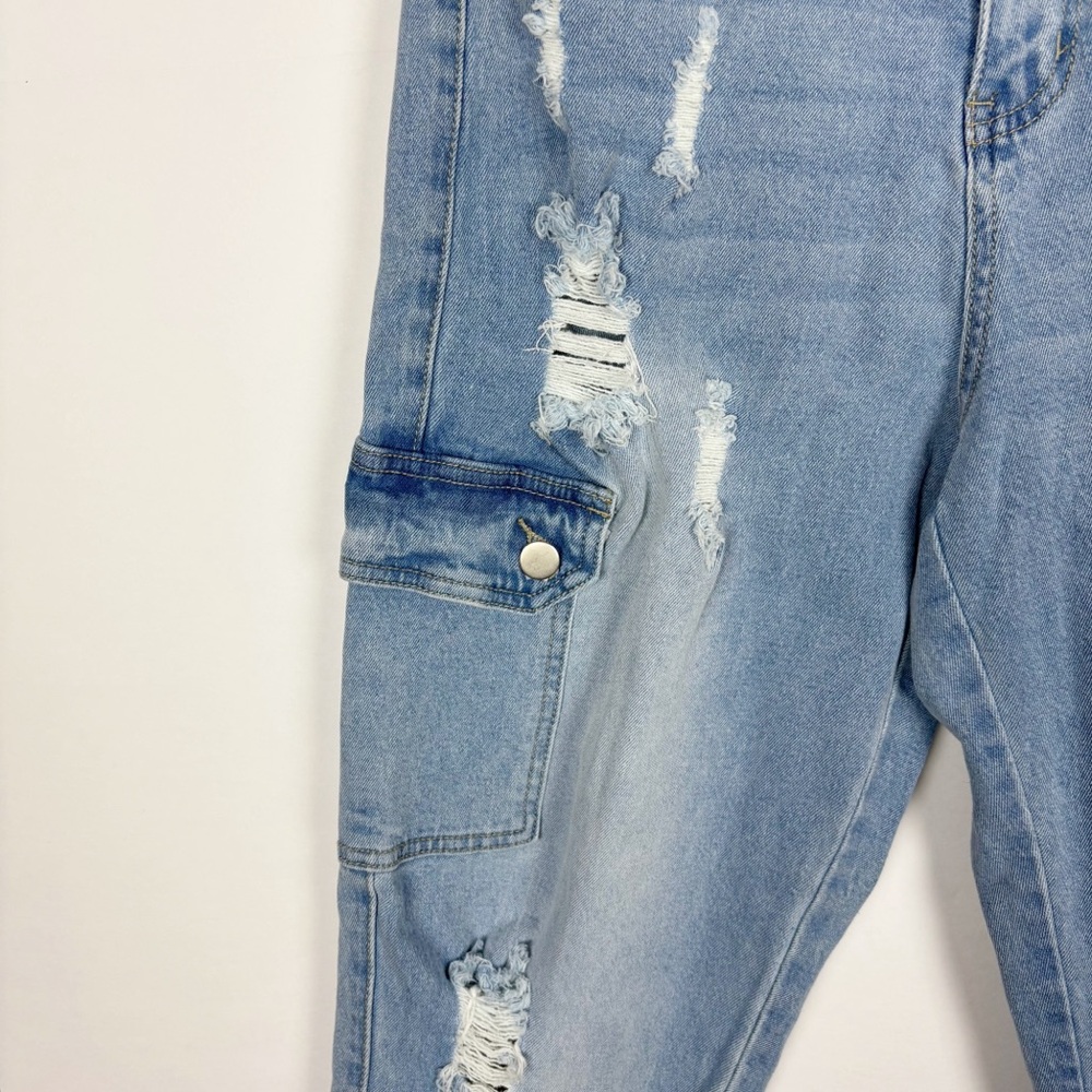 American Bazi Los Angeles Denim Joggers Baggy Distressed Denim Pockets Small - Picture 3 of 9